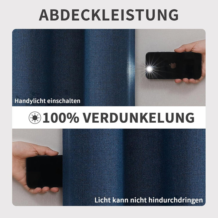 Joydeco 100% Blickdichte Vorhänge mit Ösen Gardinen Leinenoptik 2 Stück, Verdunkelungsvorhang Leinen