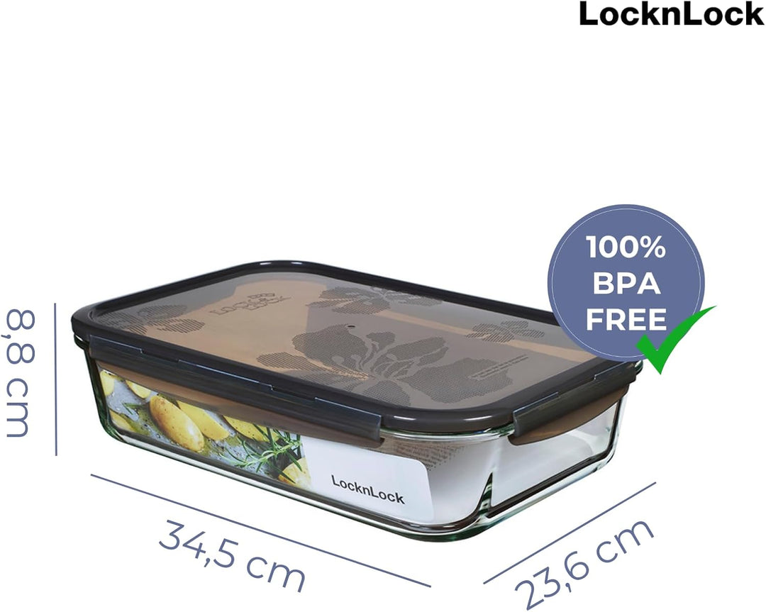 LocknLock OVEN GLASS Frischhaltedosen Glas mit Deckel | 3,6 L | 345 x 236 x 88 mm | Kühlschrank, Gef