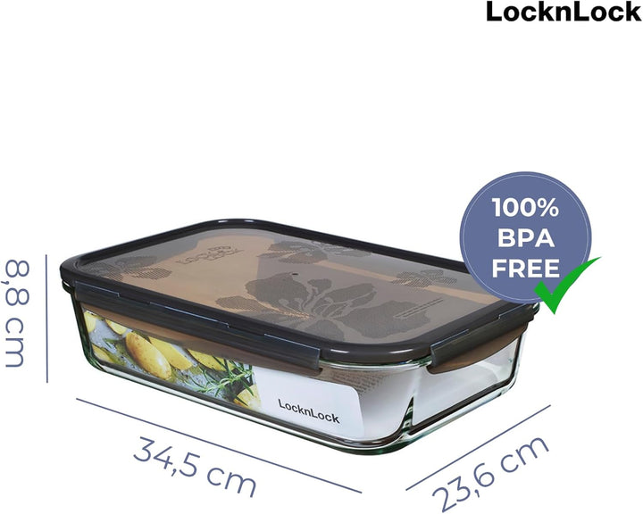 LocknLock OVEN GLASS Frischhaltedosen Glas mit Deckel | 3,6 L | 345 x 236 x 88 mm | Kühlschrank, Gef
