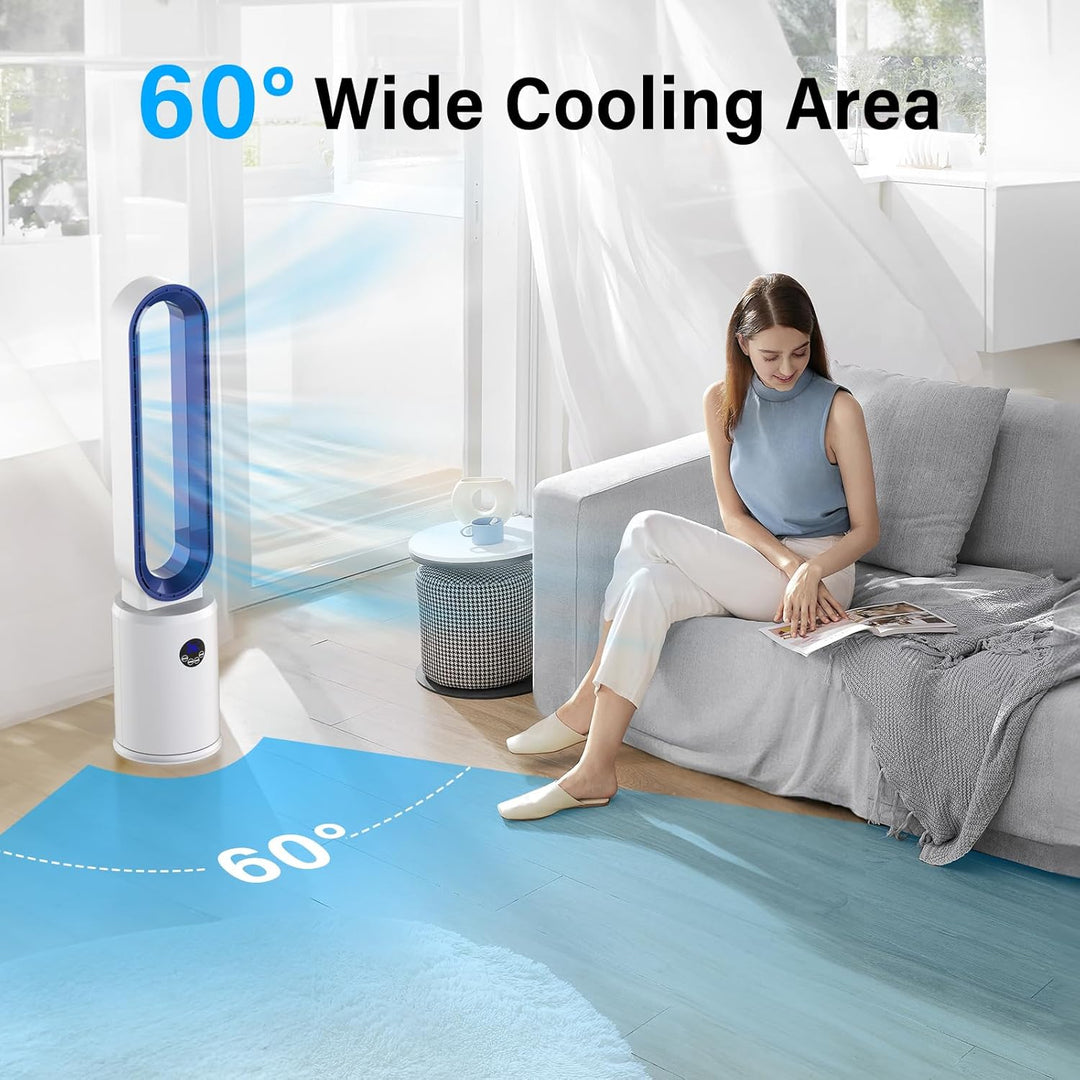 YAZEKY Turmventilator Sehr Leise Rotorloser Ventilator - 3 Geschwindigkeiten 97cm 60° Oszillierender