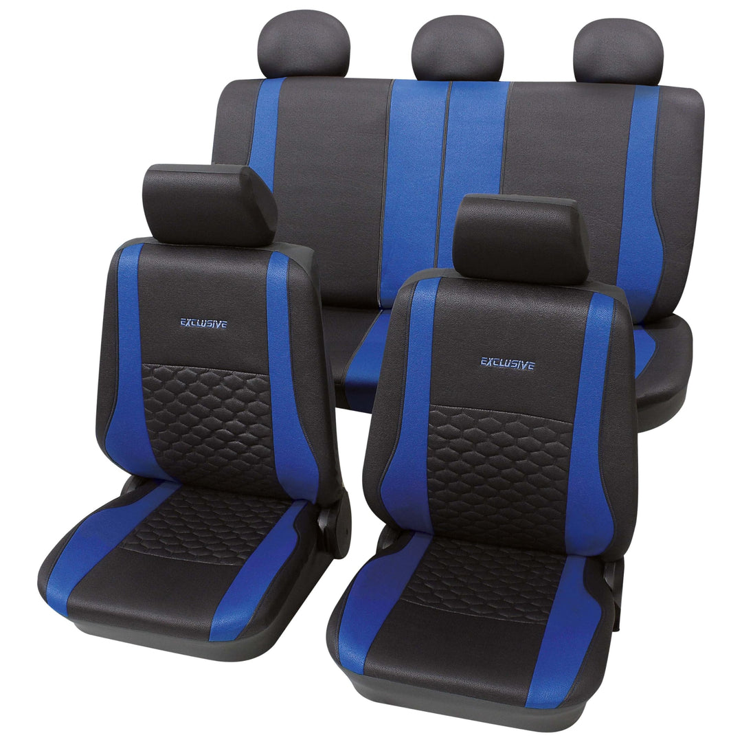 PETEX Auto Sitzbezüge Universal Komplett Set 17-teilig - Exclusive blau, Eco Class mit SAB 1 Vario P