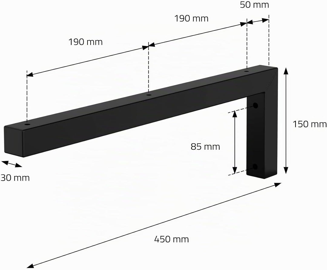 ML-Design 2er Set Wandkonsole Winkel L-Form für Waschtisch, 450x150 mm Schwarz Stahl, Design Waschti