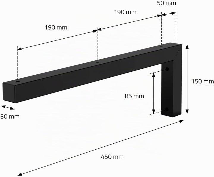 ML-Design 2er Set Wandkonsole Winkel L-Form für Waschtisch, 450x150 mm Schwarz Stahl, Design Waschti