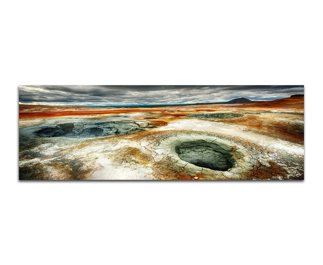 Paul Sinus Art Panoramabild auf Leinwand und Keilrahmen 150x50cm Island Thermalquellen Schwefel Wolk