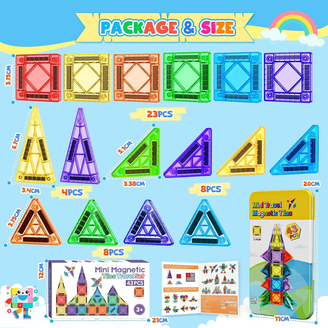iKidiki Magnetische Bausteine Reiseset-43 Teile, Reisespiele Kinder ab 3 4 5 6 Jahre Spielzeug ab 3-