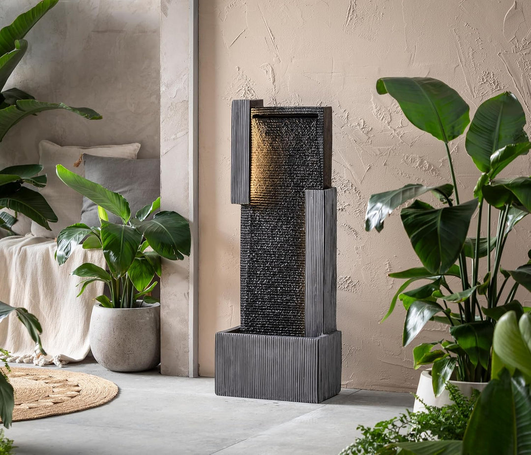 Dehner Gartenbrunnen Minerva, Terassenbrunnen frostbeständig, Brunnen für Aussen, mit LED Beleuchtun