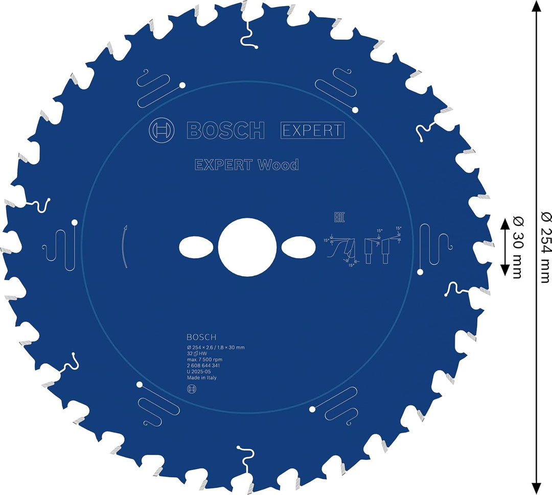 Bosch Professional 1x Kreissägeblatt Expert for Wood (Holz, Sägeblatt Ø 254 x 30 x 2,6 mm, Zähne 32,