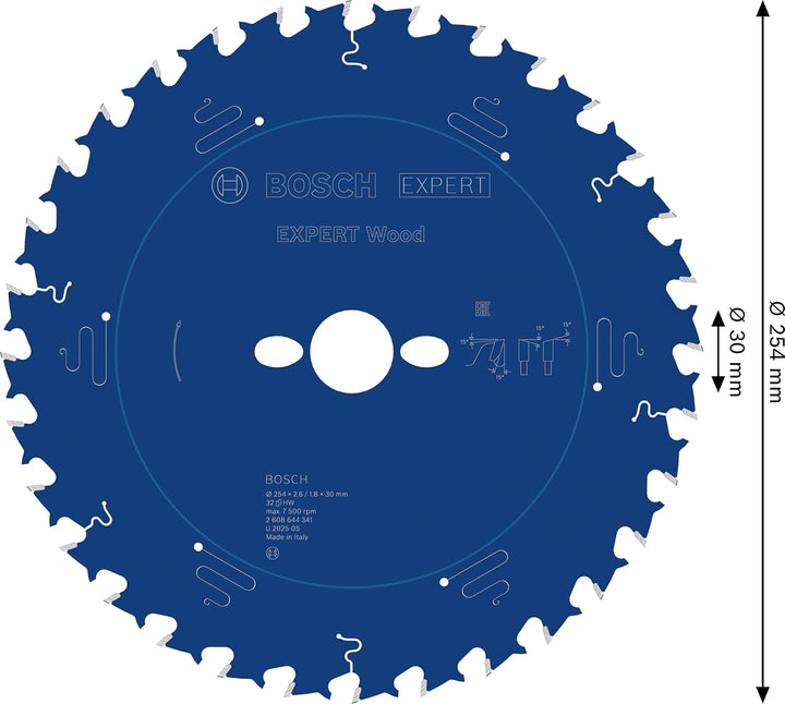 Bosch Professional 1x Kreissägeblatt Expert for Wood (Holz, Sägeblatt Ø 254 x 30 x 2,6 mm, Zähne 32,