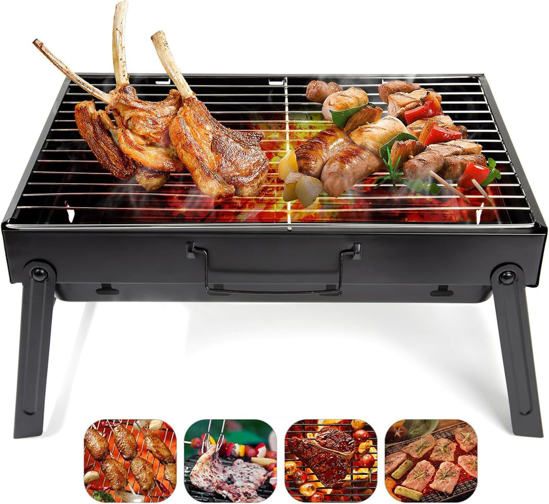 Faltbarer tragbarer Grill, Holzkohlegrill, Grill, Schreibtisch, Tischplatte, Outdoor, Edelstahl, Smo