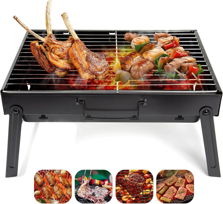 Faltbarer tragbarer Grill, Holzkohlegrill, Grill, Schreibtisch, Tischplatte, Outdoor, Edelstahl, Smo