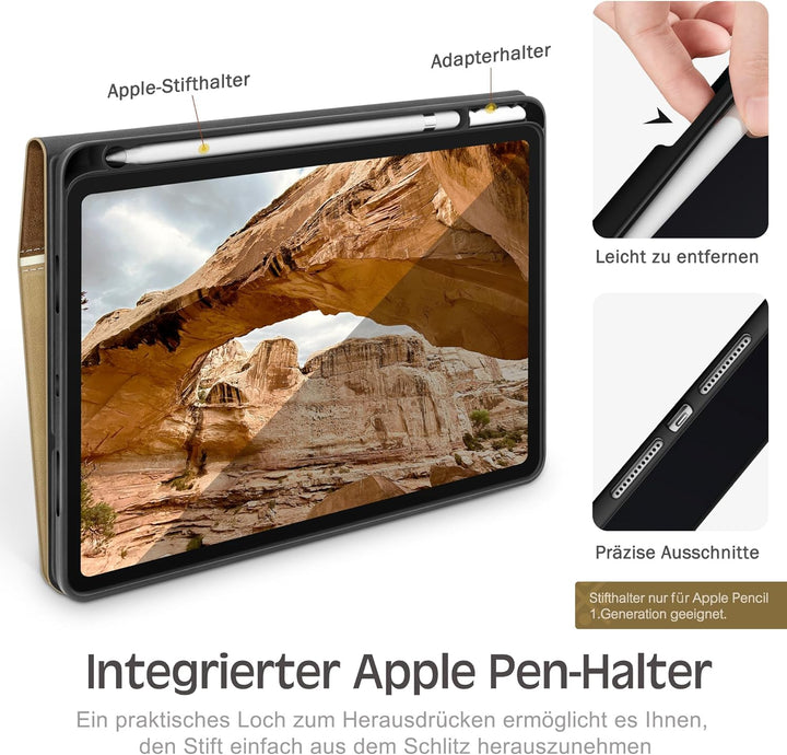 KingBlanc Hülle für iPad 10. Generation 10,9" 2022 mit Stifthalter, Schutzhülle aus veganem Leder, A