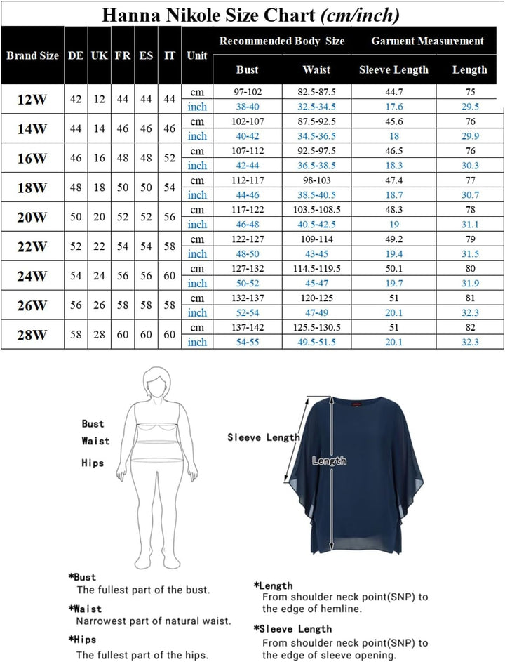 Hanna Nikole Damen Grosse Grössen Chiffon Blusen Elegant Fledermaus Hemd Doppellagige Tops Lose Long