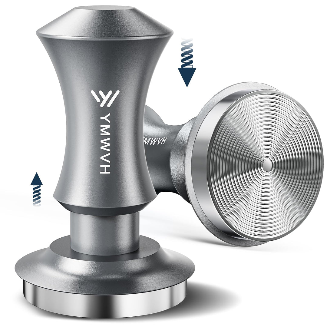 Kaffee Tamper 53.3mm, Edelstahl Espresso Tamper Silbergrau mit 30lbs Anpressdruck, Ripple Base Kaffe