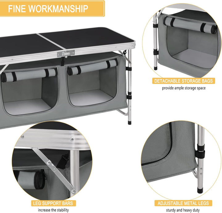 WOLTU faltbar Campingschrank Alu Campingtisch Höhenverstellbar mit Stauraum, Outdoor Campingmöbel Kl