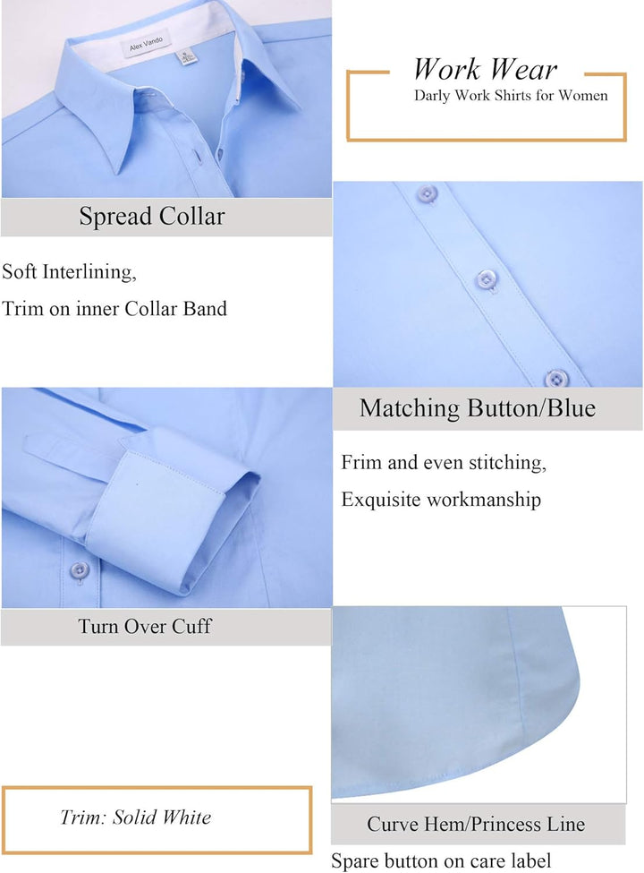 Alex Vando Bluse Damen Langarm Hemd Damen Stretch – Business Button Down Shirts, Bügelfrei Arbeitshe