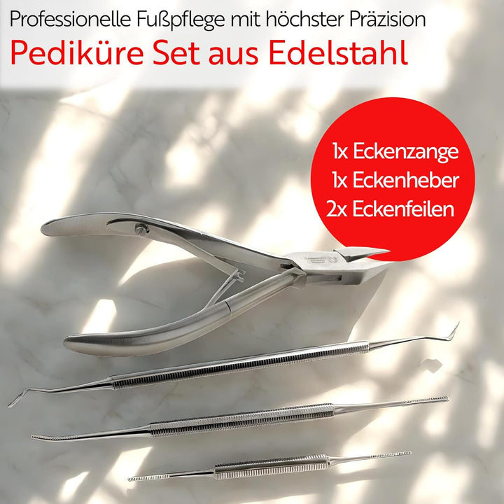 Otto Herder Manicure Pediküre Set aus Nagelzange, Eckenfeilen und Eckenheber, gegen eingewachsene Ze