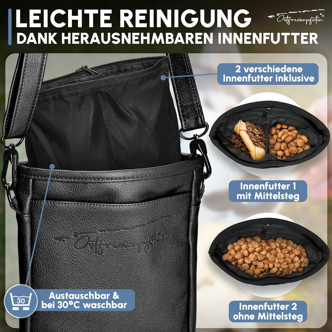 Ostfriesenpfoten® Leckerlibeutel 'Frieda' für Hunde aus hochwertigem Kunstleder - Schwarz Grösse M -