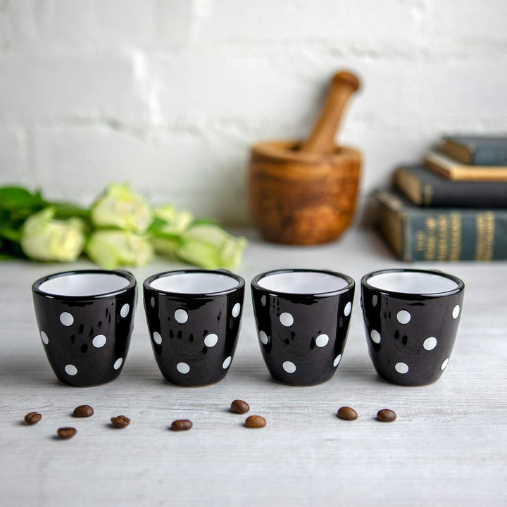 City to Cottage® - Espressotassen Set | Schwarz und Weiss | Polka Dots | Handgemacht | Keramik Gesch