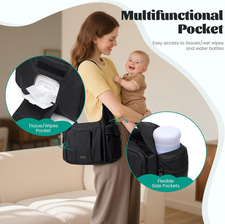 Puffer Wickeltasche, 14 l, grosse Kapazität, Reise-Wickeltasche, Crossbody-Krankenhaus-Tasche für Ma