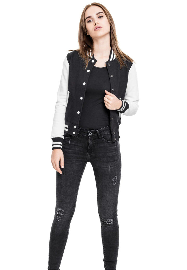 Urban Classics Damen Ladies College Sweat Jacket XS Blk/Wht, XS Blk/Wht