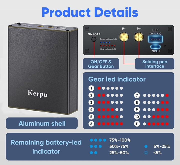 Akku Punktschweissgerät,Kerpu Batterien Punktschweissgerät im Taschenformat mit 11 einstellbaren Gän