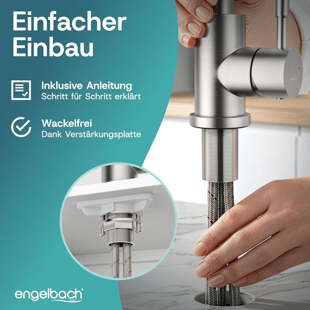 Engelbach® Wasserhahn Küche - 360° Schwenkbare Küchenarmatur aus 304 Edelstahl - inklusive tropffrei