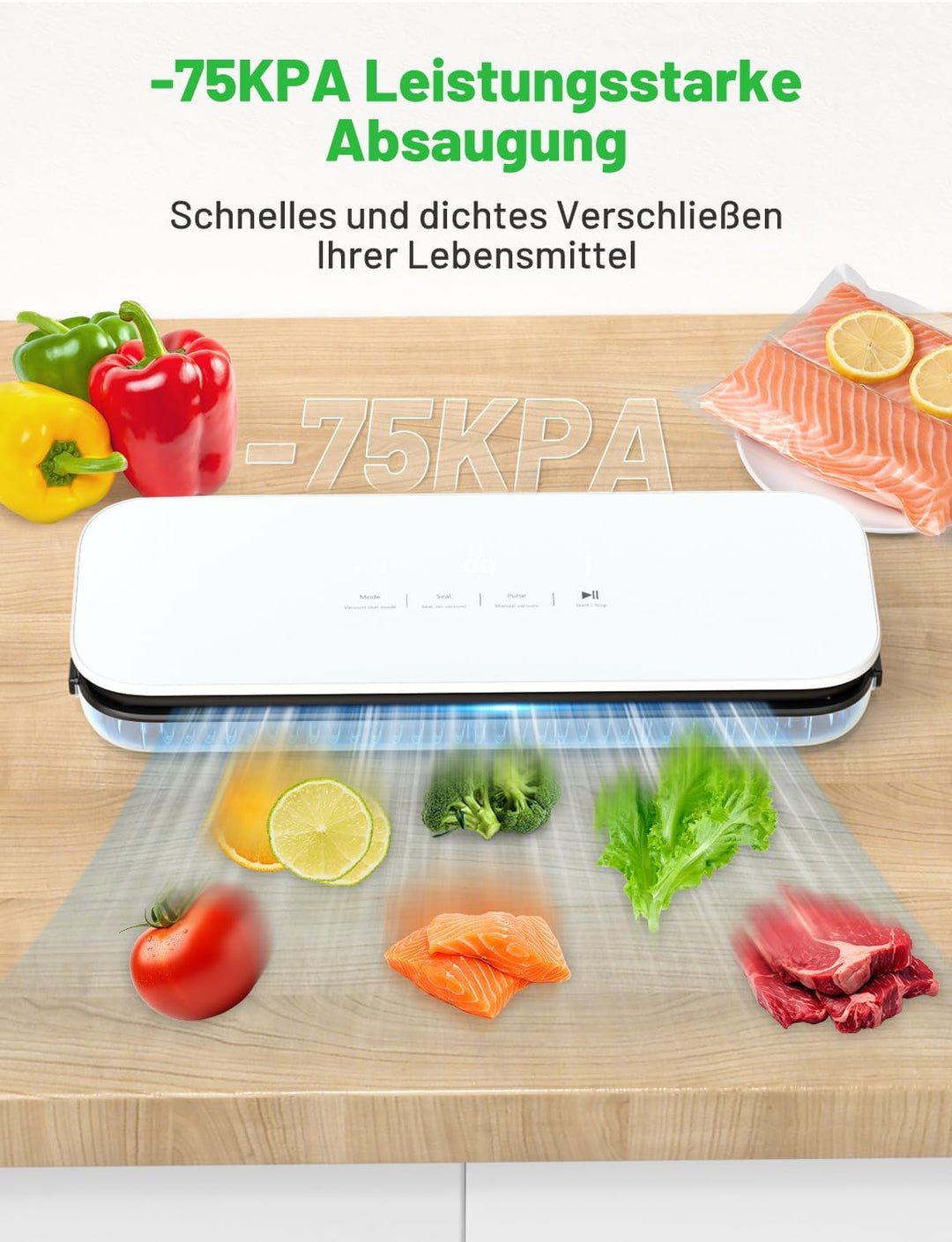 Vakuumiergerät 75kpa mit Digitales Display, Glasscheibe Vakuumierer sous vide mit Eingebauter cutter