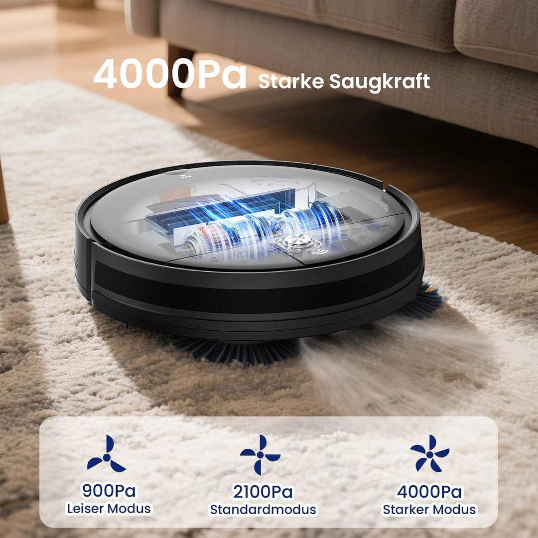 VersLife L6 Saugroboter mit Wischfunktion, 4000Pa Staubsauger Roboter Schwarz, Schwarz