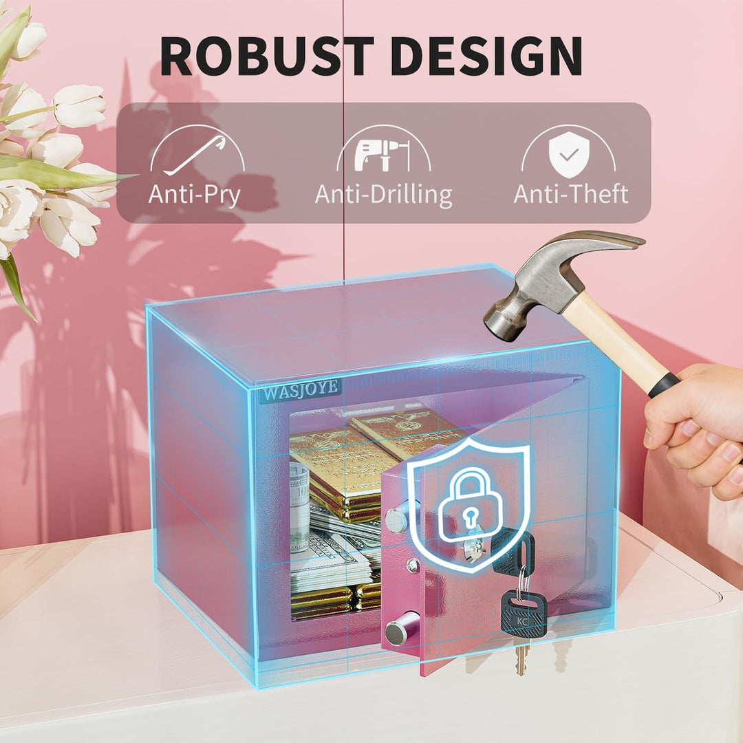 WASJOYE Mini Safe Tresor mit Schlüssel, 23 * 17 * 17cm Mini Tresor mit Schloss für Zuhause/Büro, 6.8