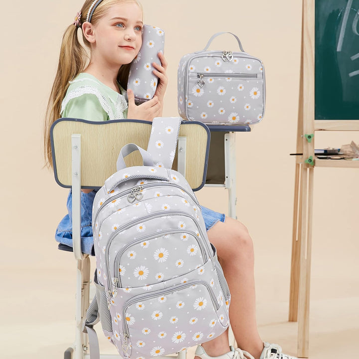 Schulrucksack Mädchen Teenager Damen Schultasche Canvas Schulranzen Set Blumen Rucksack für Mädchen