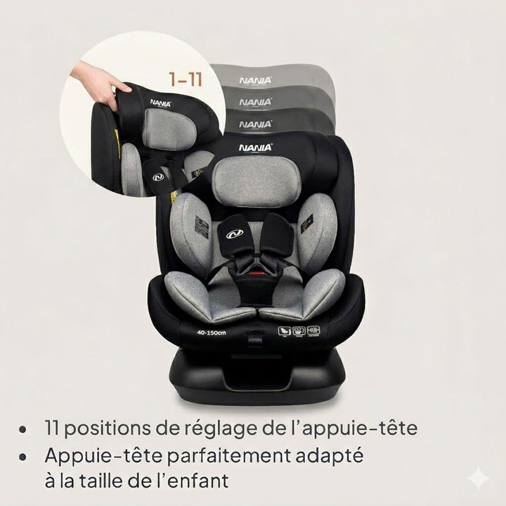 Nania Prato Kinderautositz – I-Size 40-150 cm – mitwachsend bis ca. 12 Jahre – Befestigung für Siche