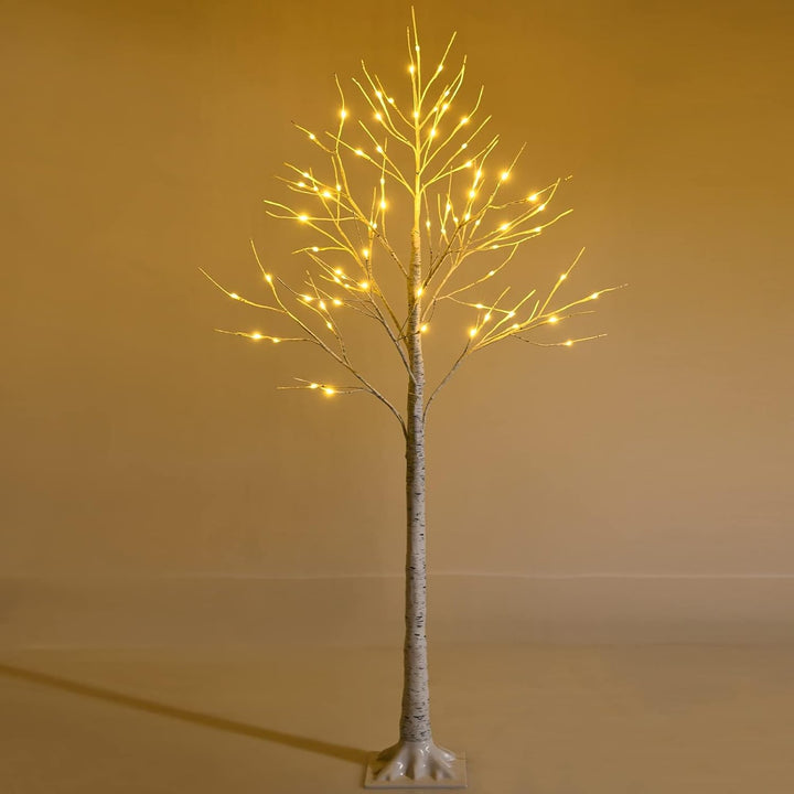 COSTWAY 150cm LED Lichterbaum, Birkenbaum mit warmweissen LED-Leuchten, künstlicher Weihnachtsbaum,