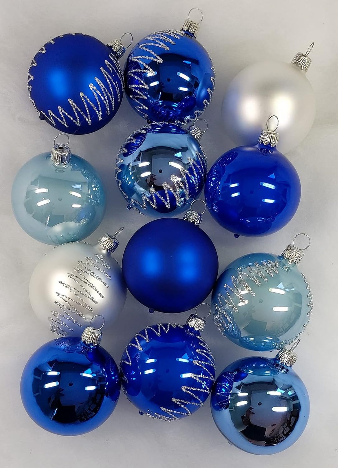 Thüringer Christbaumschmuck Exclusiv BLAU Weiss Mix 6cm Handarbeit Germany 12er Set