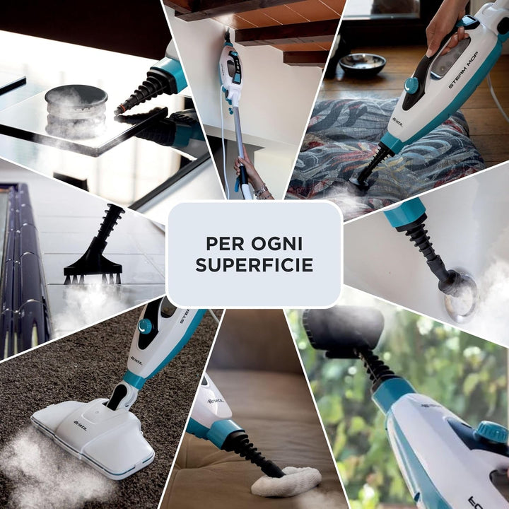 Ariete 4175 Dampfbesen 10-in-1-Dampfreiniger, 1500W, Wassertank 350cc, entfernt bis zu 99% der Bakte