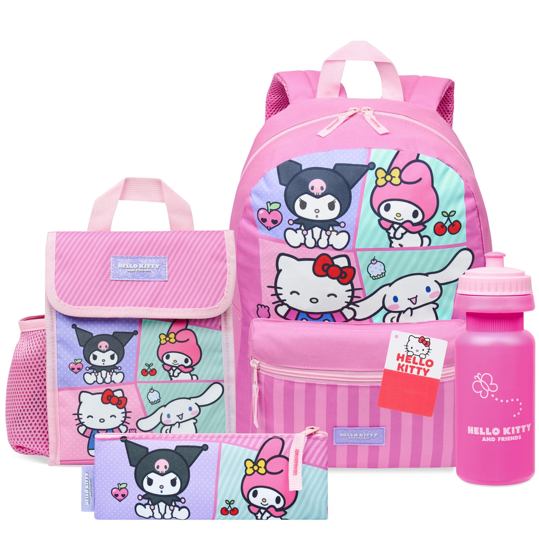 Hello Kitty Sanrio Rucksack Kinder Set 4 Teilig Kuromi Mädchen Kinderrucksack mit Trinkflasche Lunch