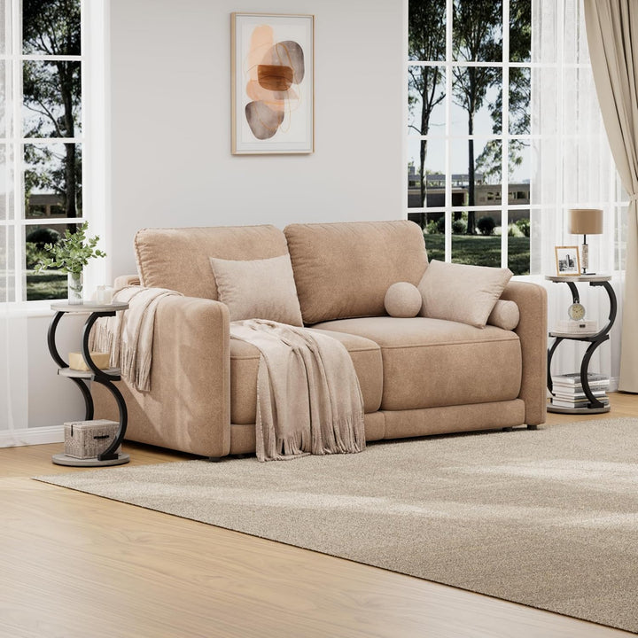 JUSTOGO Beistelltisch Rund, S-förmiges 3-stufiger Couchtisch, Kleiner Tisch Holz, Metall Nachttisch
