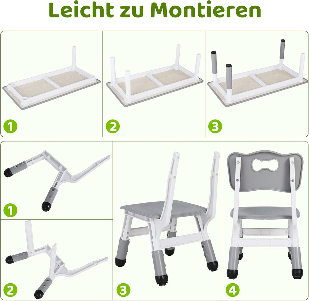 MAMIZO Kindertisch Packung mit 4 Stühlen, Kindertischgruppe Höhenverstellbar, Tisch Stuhl Set für Ki