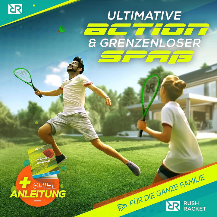 Rush Racket Set RS3 Speed Badminton Set 5-teilig (2X Schläger, 5X Federbälle, 1x Softball, 8X Feldma