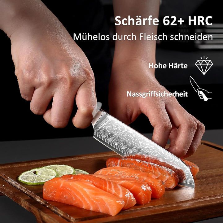 PAUDIN Damastmesser santoku messer 13 CM, Profi Damast Küchenmesser für Küche, Extrem Scharf Kohcmes