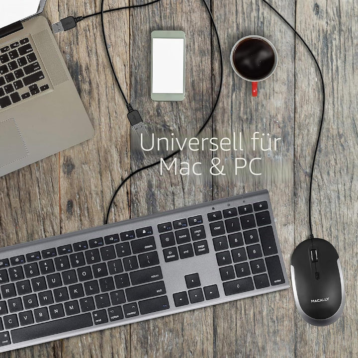 Macally DYNAMOUSE, MacBook Maus mit 3 Tasten und Scrollrad, optisch mit Kabel, Mouse für USB-A Noteb