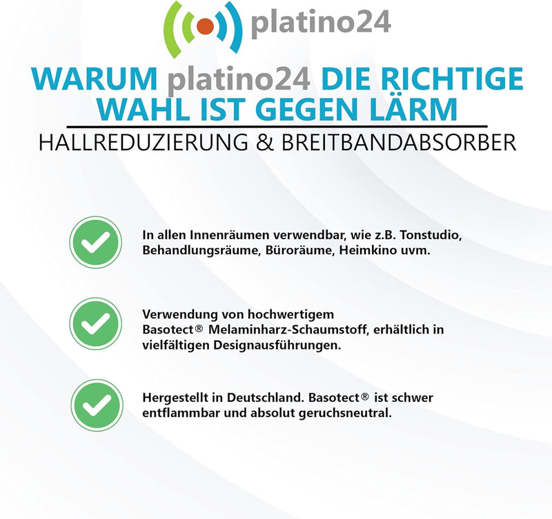 platino24 Schallabsorber Set Colore aus Basotect G+ mit Akustikfilz, 6 Absorberelemente Hexagon je Ø