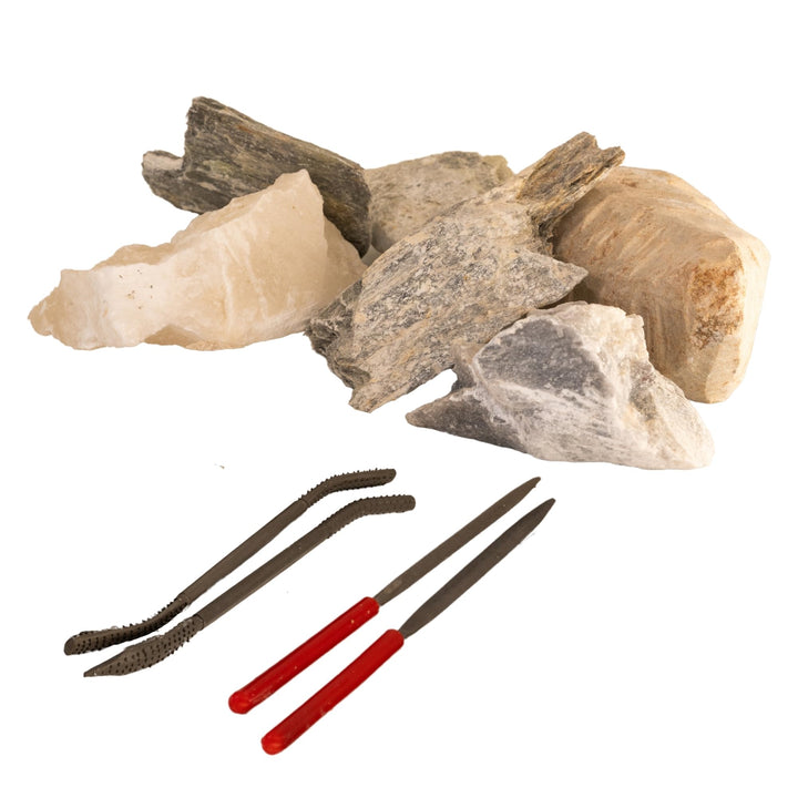 artdee® Speckstein Set mit 2 Feilen und Raspeln – Specksteine (1 kg) und Werkzeug zum Schnitzen und