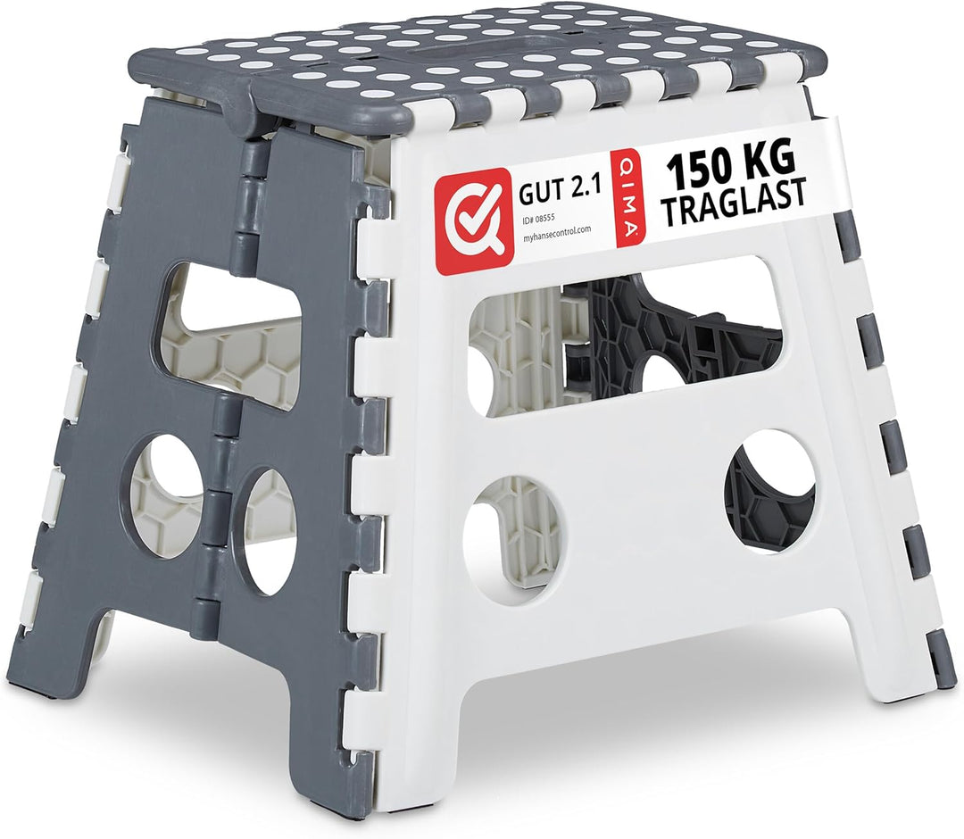 Relaxdays Tritthocker klappbar, einstufiger Klapphocker mit Griff, bis 120 kg, Kunststoff, 32 x 37 x