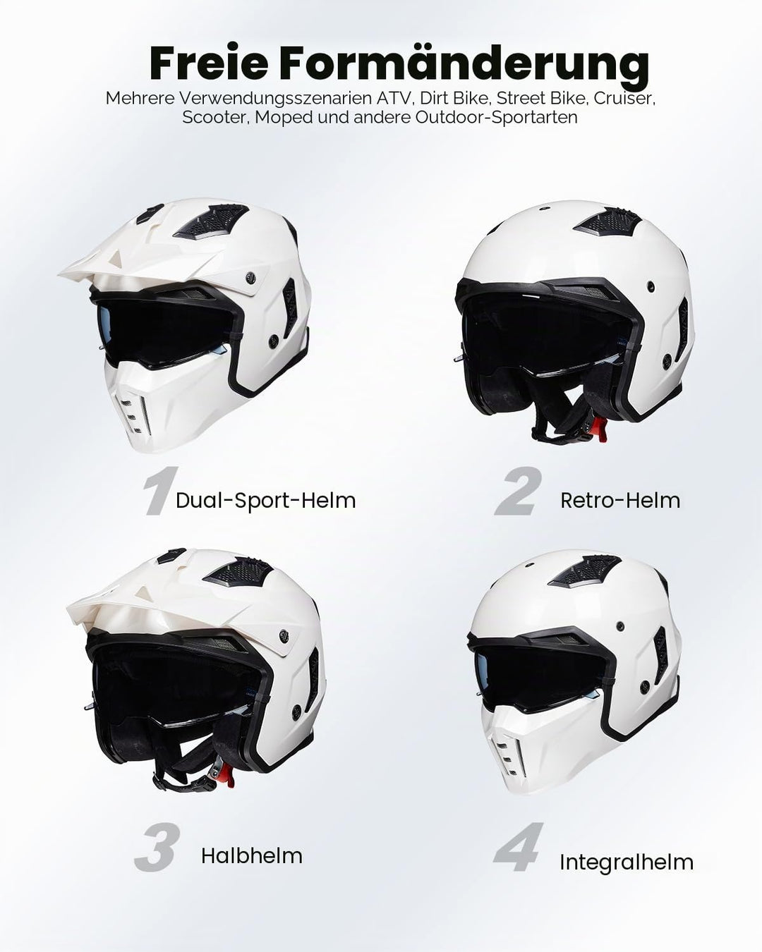 ILM Helm Motorrad Motocross Herren Damen Vintage Retro mit Visier ECE Model Z302,Weiss, M M Weiss, M