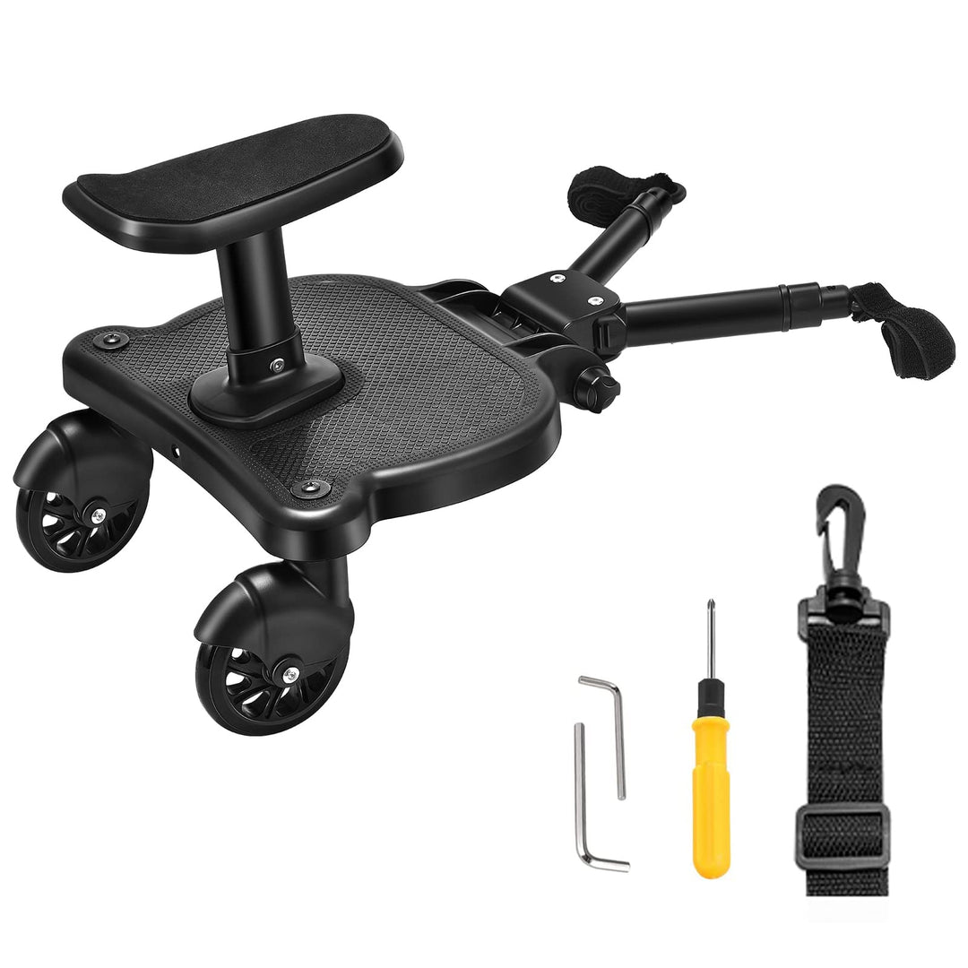 Buggy Board mit Sitz, FNRIDS Trittbrett für Kinderwagen Universal,mit Aufhängegurt, stabiles Two Whe