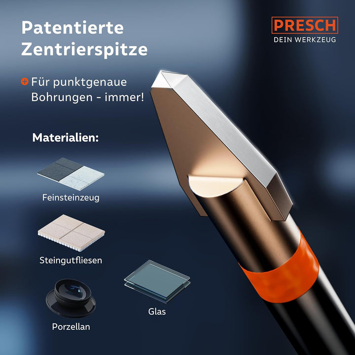 Presch Fliesenbohrer 10mm | Feinsteinzeug Bohrer für Keramik, harte Fliesen, Porzellan und Glas | Pr