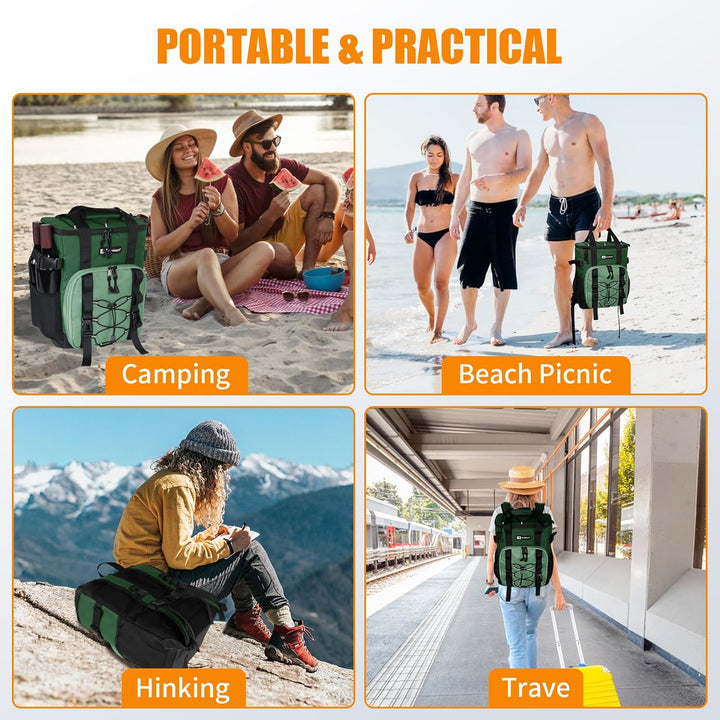 Kühlrucksack 20L Kühltasche Rucksack Gross Faltbar, 24 Dosen Kühl Thermo Rucksack Gross Isolierte Kü