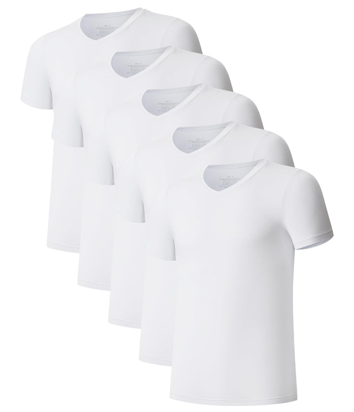 COLORFULLEAF 3/5er Pack Bambus V Ausschnitt T-Shirt Herren Stretch Unterhemd Männer Einfarbig Busine