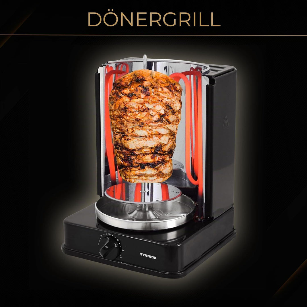 Syntrox Germany Dönergrill mit drehbaren Aussenspiessen und 120 Minuten Timer Schwarz