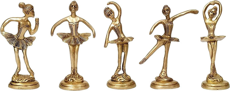 Purpledip Messing-Statuen Ballett Tanzendes Mädchen Ballerina Set in 5 Posen (12264)